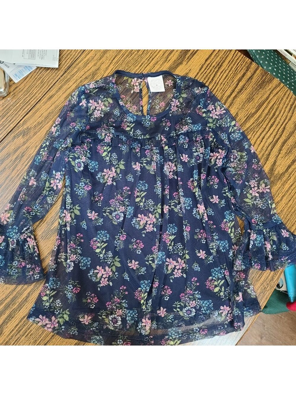 Pony Tails Sheer Long-Sleeve Lined Top Girls M - Picture 8 of 11